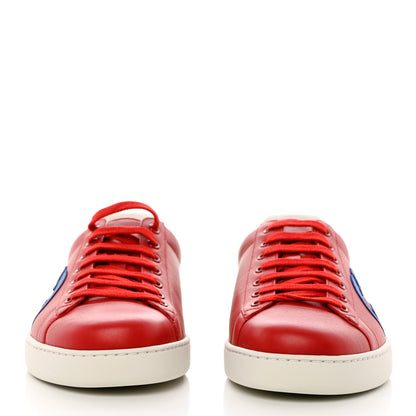 Gucci Calfskin Nubuck Interlocking G Mens New Ace Sneakers 10 Hibiscus Red Rio Blue New Shamarock 2 of 9