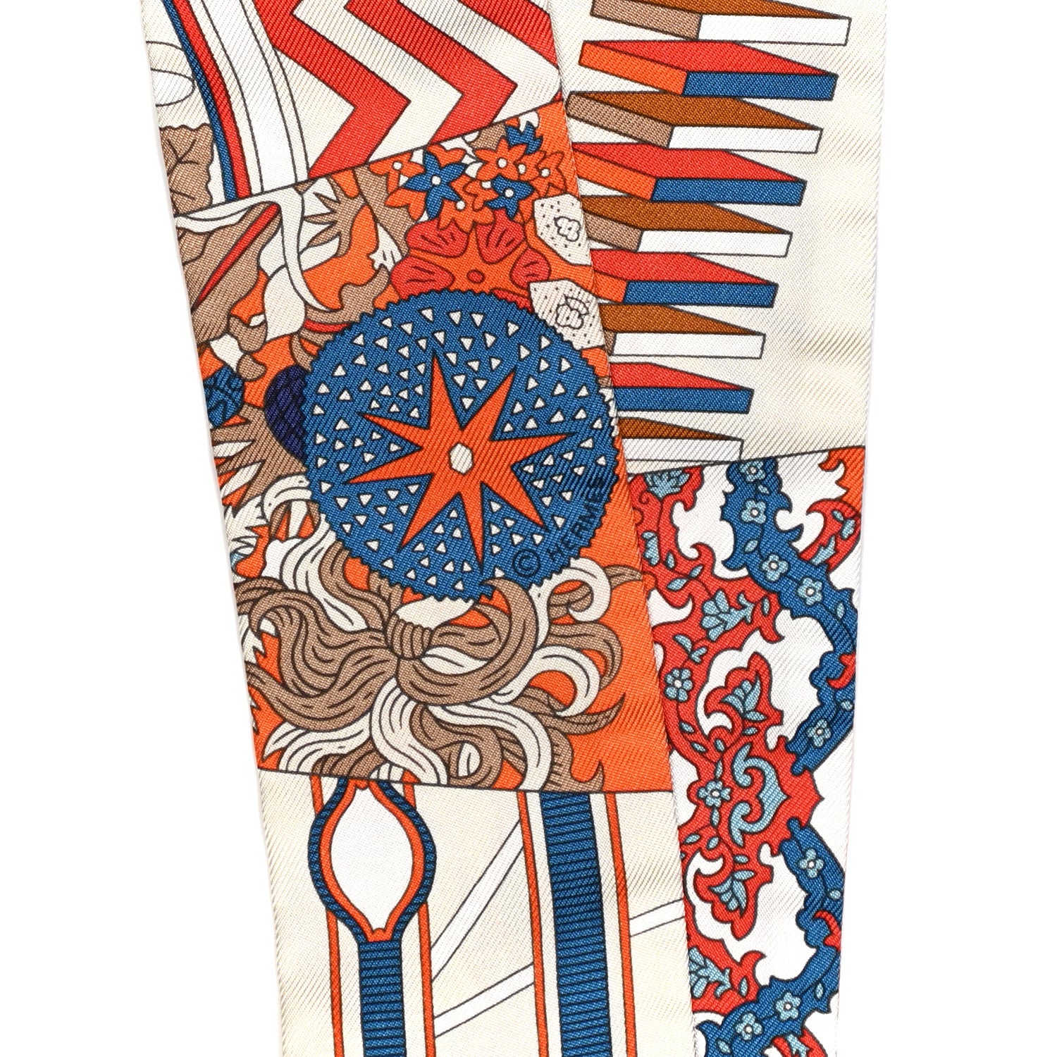 Hermes Silk De l'Ombrelle Aux Duels Twilly Bleu Potiron Creme 3 of 4