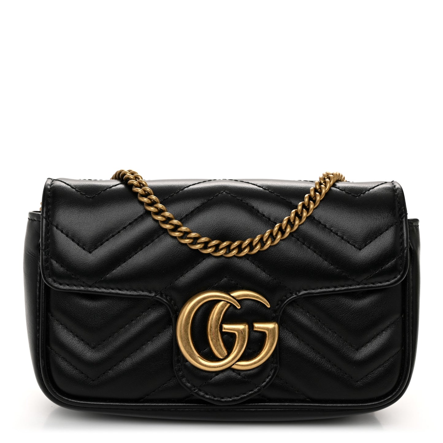 Calfskin Matelasse Super Mini GG Marmont Shoulder Bag Black