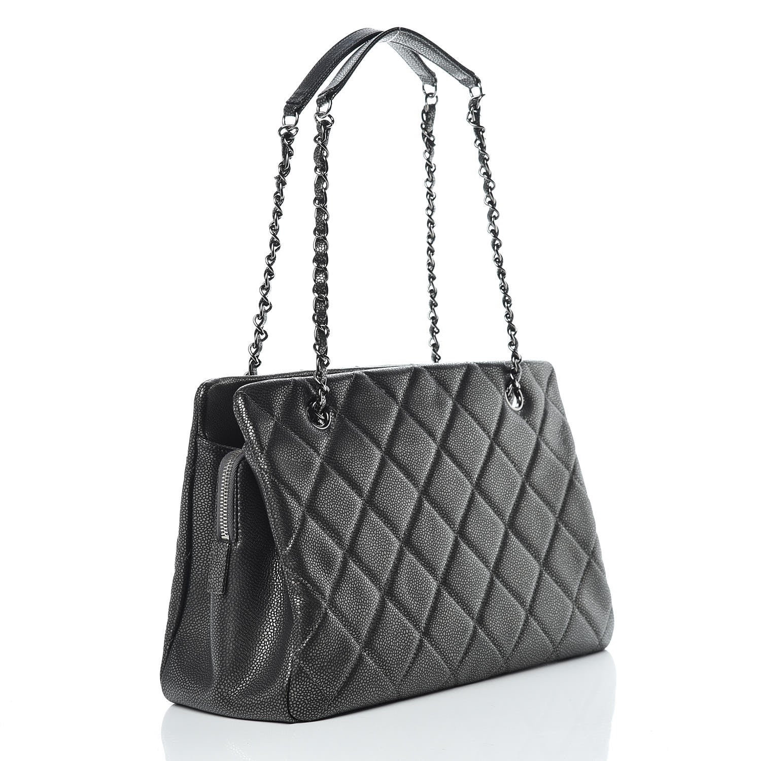 Chanel Metallic Caviar Quilted CC Tote Dark Silver 3 of 12