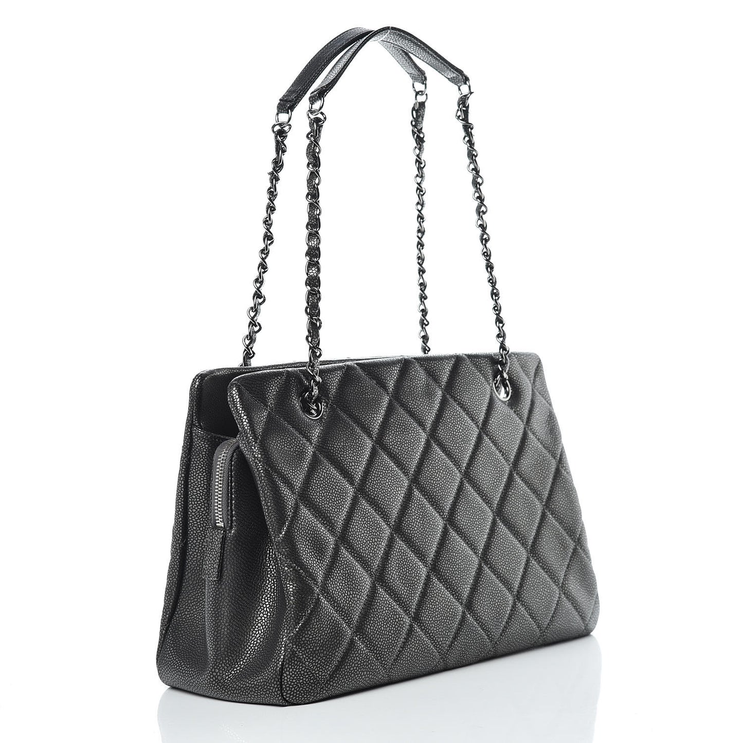 Metallic Caviar Quilted CC Tote Dark Silver