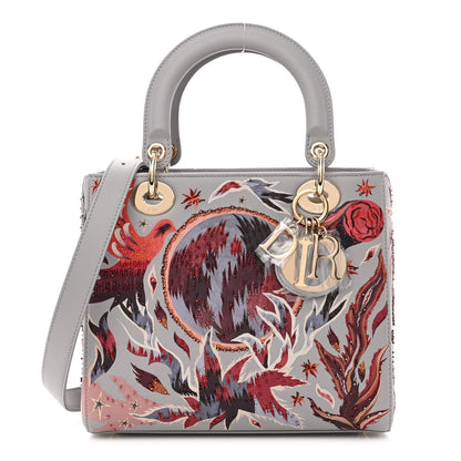 Christian Dior Calfskin Embroidered Beaded Medium Nature Ballet Lady Dior Grey Multicolor 1 of 9