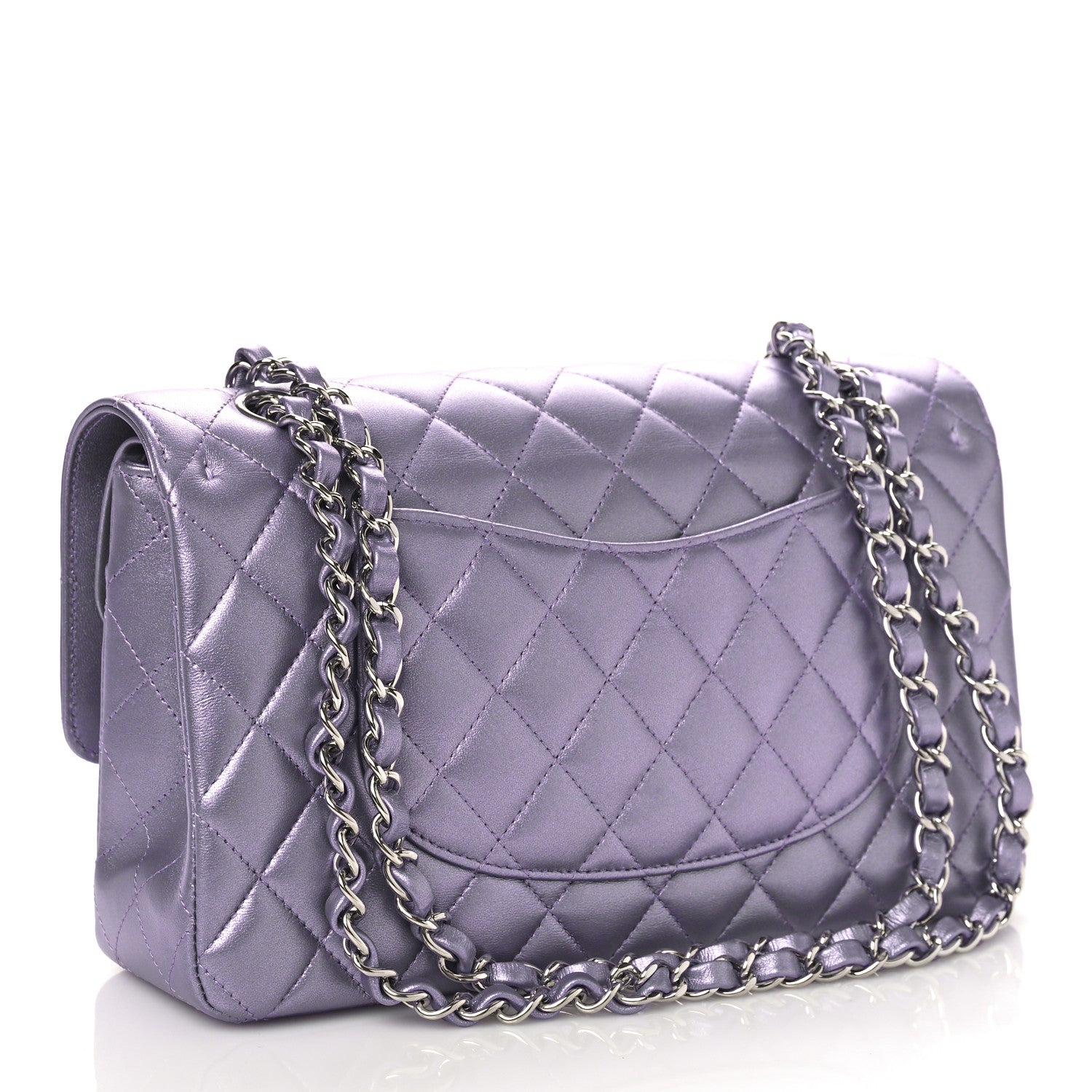 Chanel Metallic Lambskin Quilted Medium Double Flap Purple 3 of 10