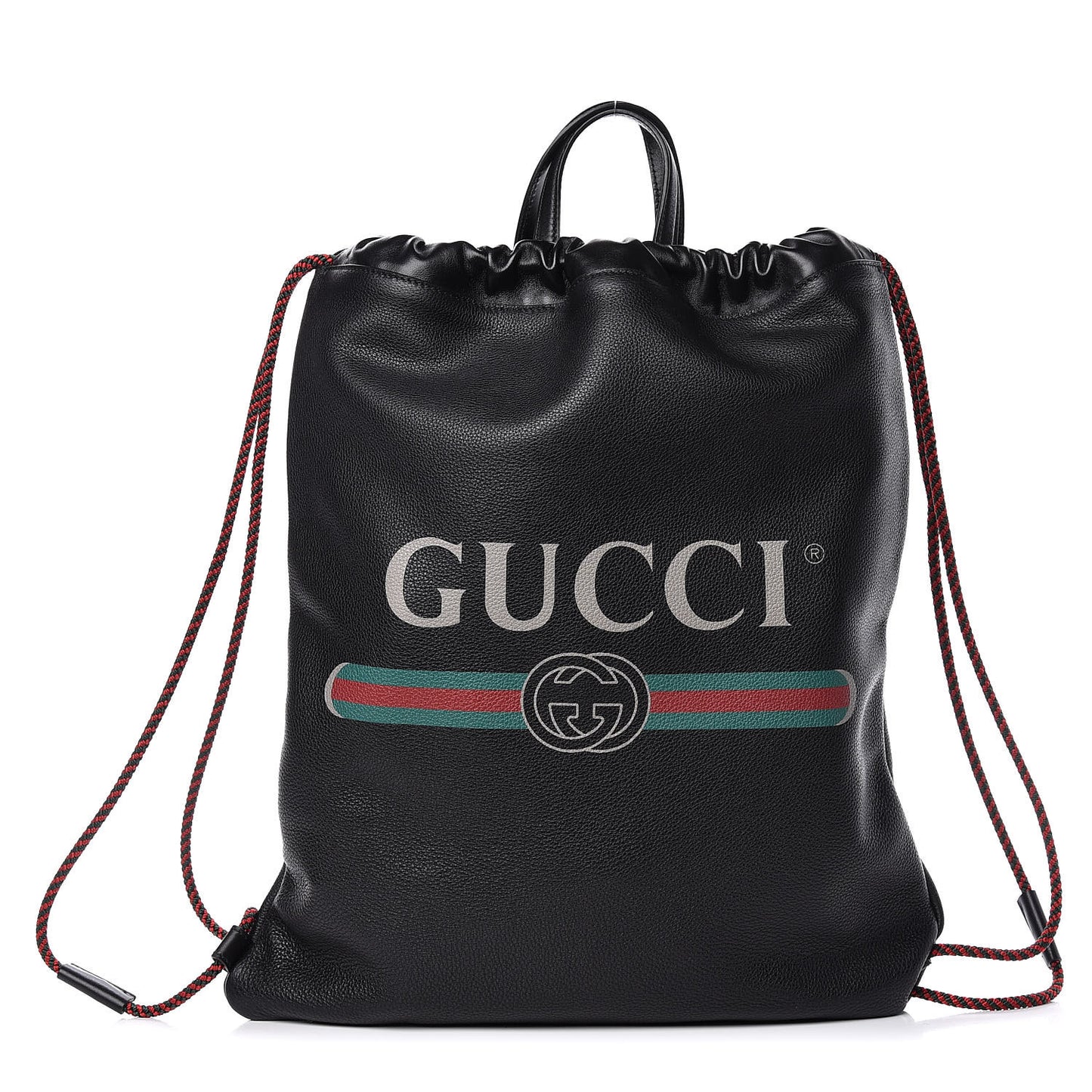 Calfskin Logo Drawstring Backpack Black