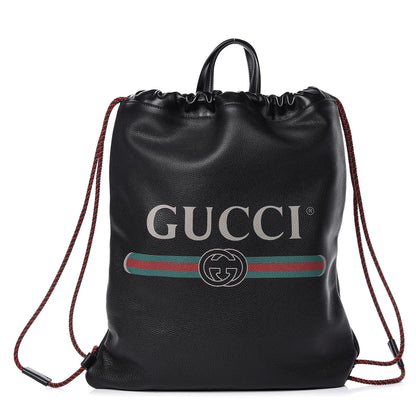Gucci Calfskin Logo Drawstring Backpack Black 3 of 11