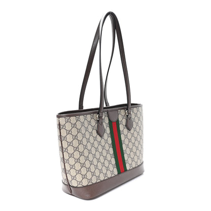 Gucci GG Supreme Monogram Textured Calfskin Web Small Ophidia Shoulder Tote Bag Beige Ebony New Acero 3 of 11