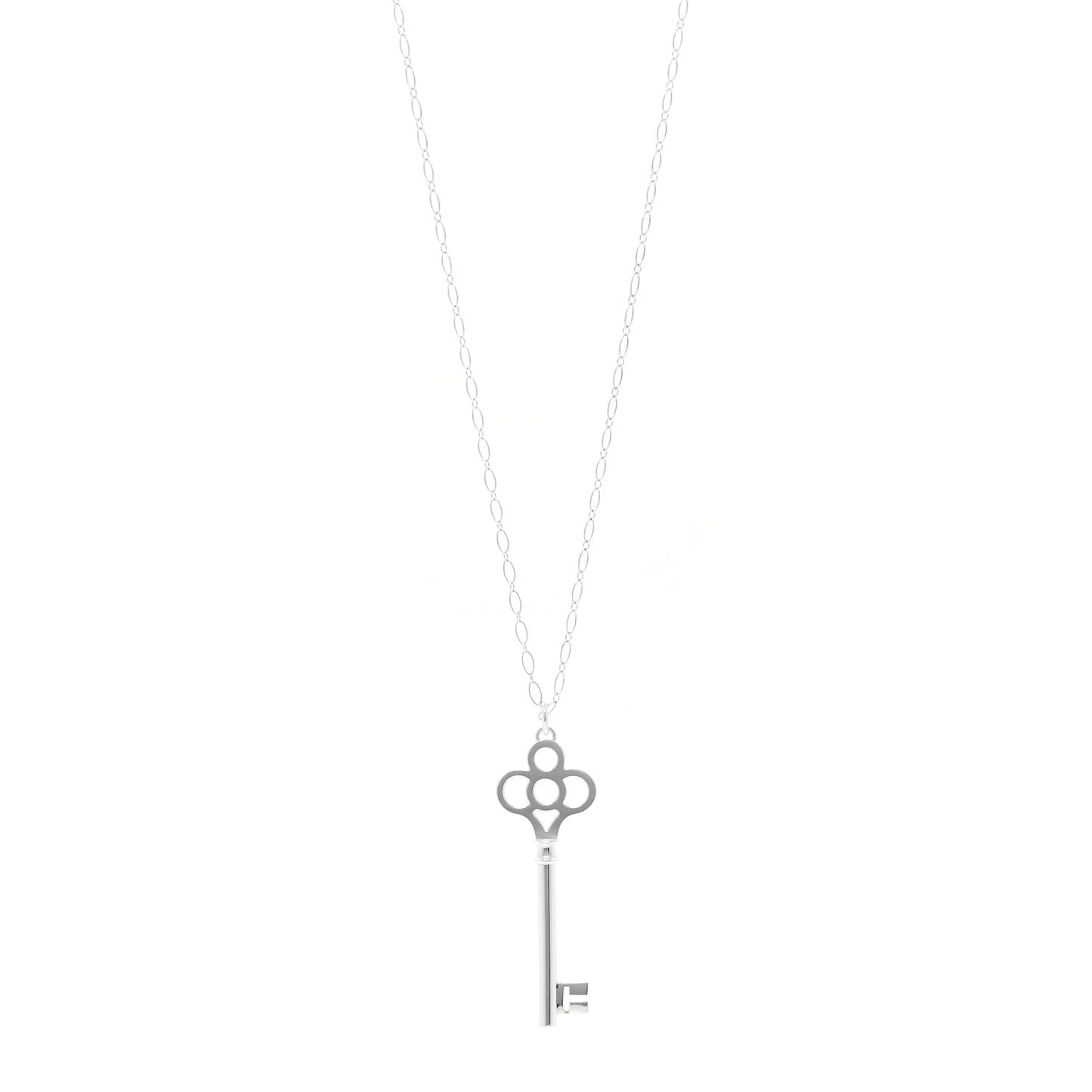 Sterling Silver Large Crown Key Pendant Necklace