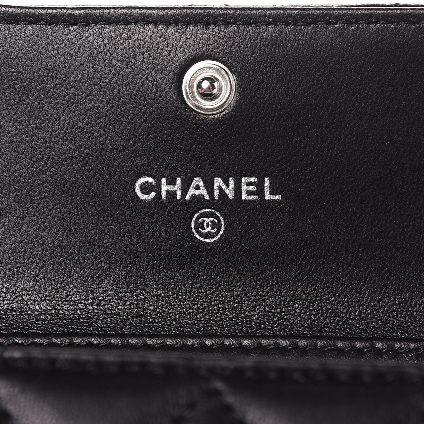 Lambskin Quilted Card Holder On Chain Black