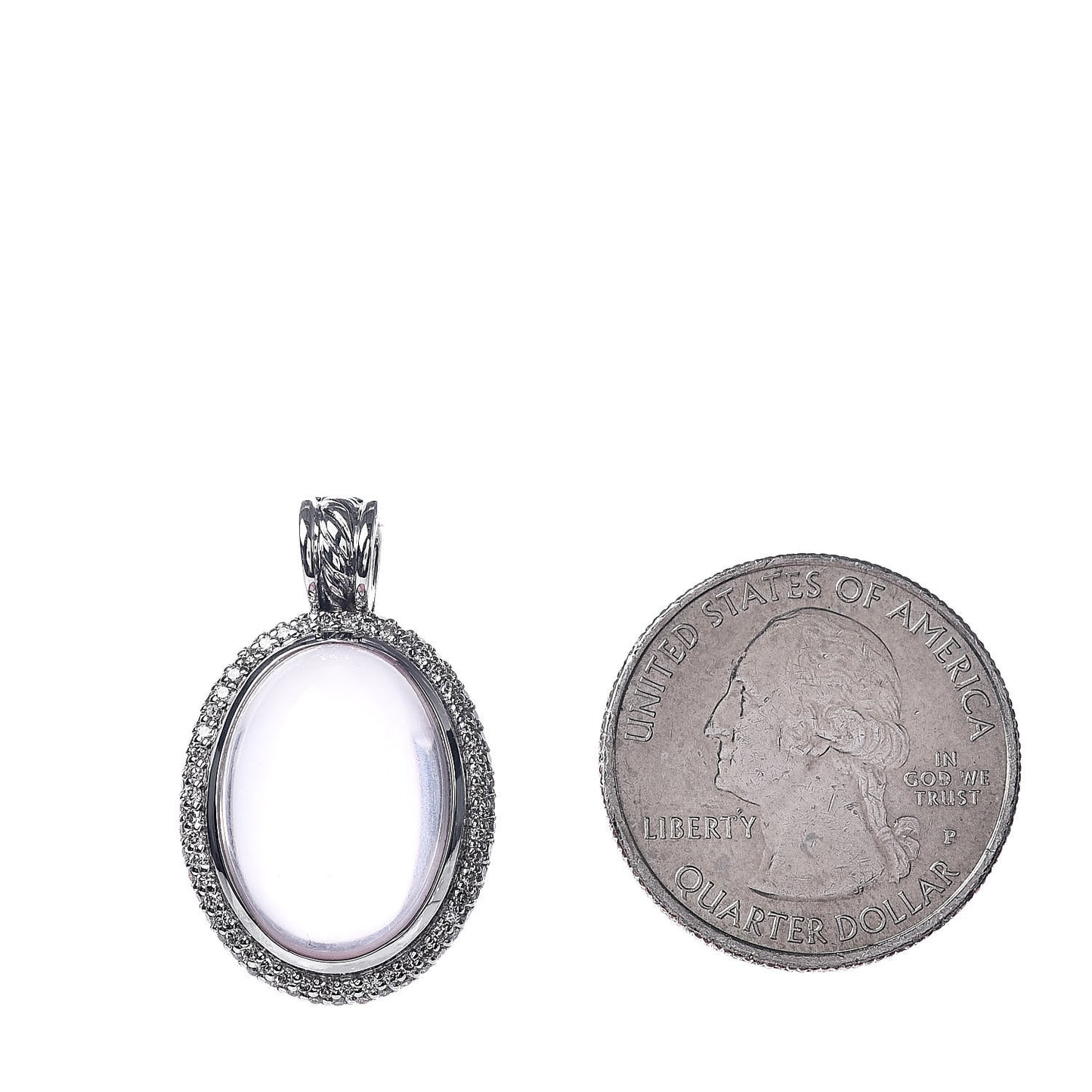 Sterling Silver Rose Quartz Diamond 29mm Oval Signature Enhancer Pendant