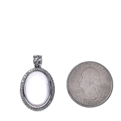 David Yurman Sterling Silver Rose Quartz Diamond 29mm Oval Signature Enhancer Pendant 2 of 3