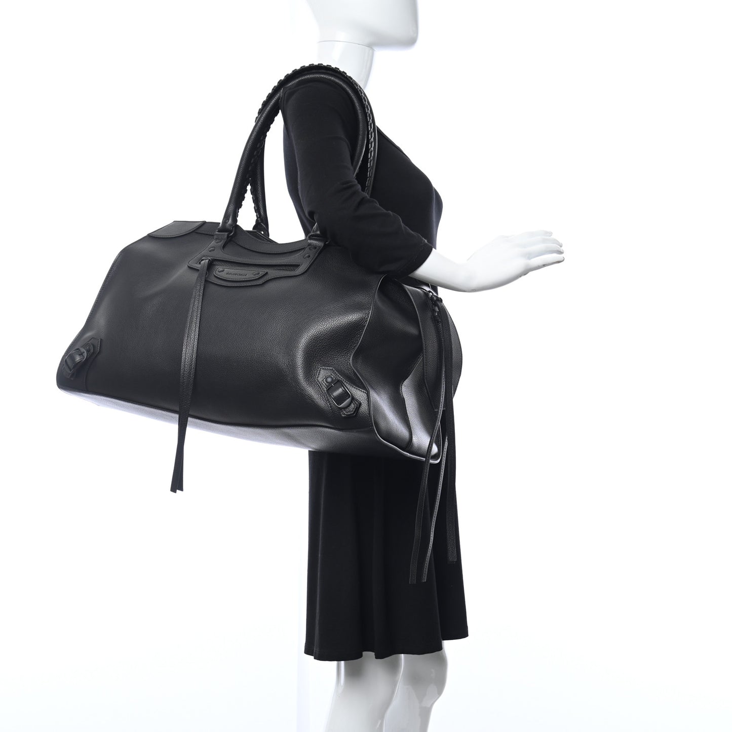 Grained Calfskin Neo Classic Black Hardware Large Top Handle Bag Black