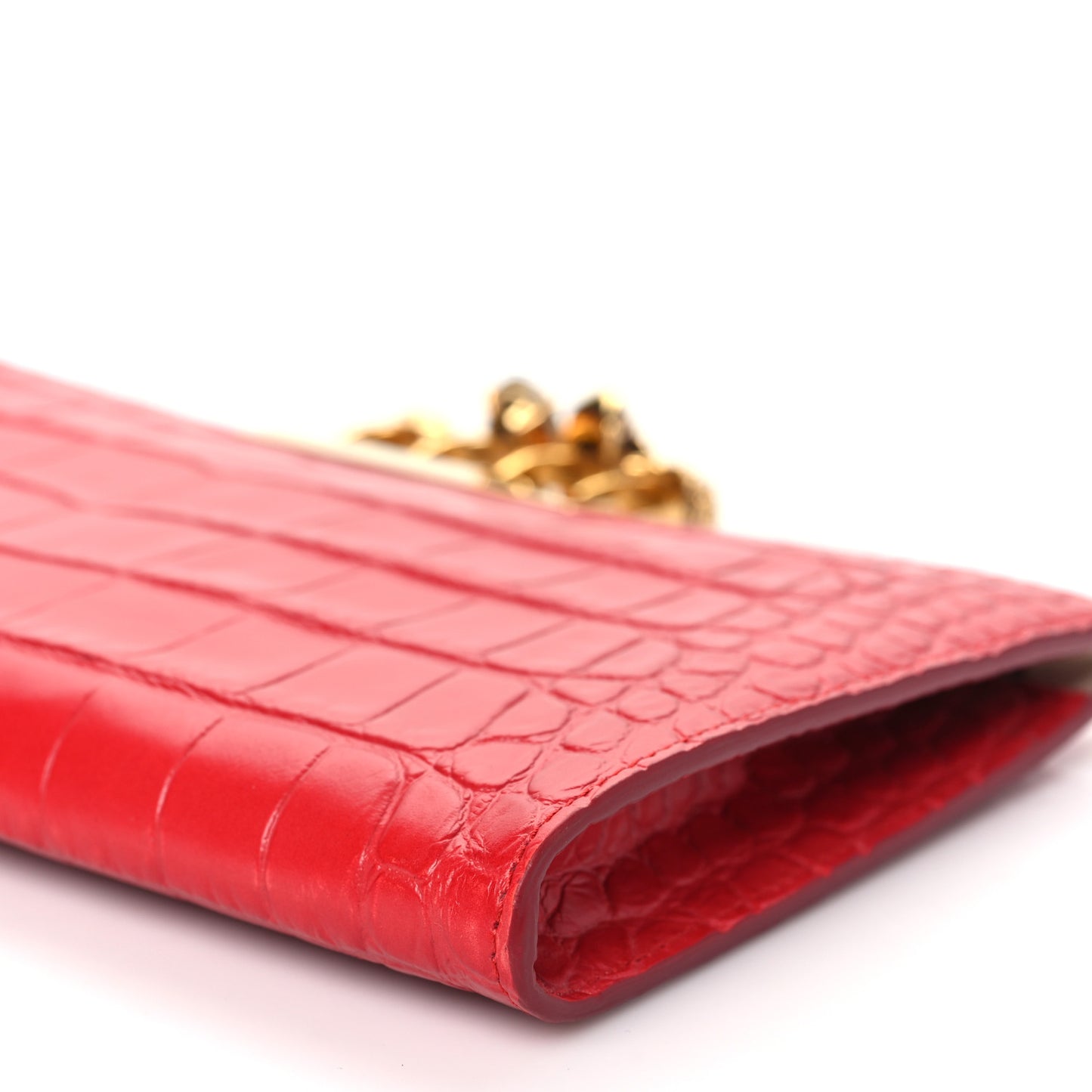Calfskin Crocodile Embossed Knuckle Flat Clutch Red