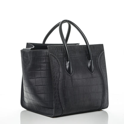 Celine Crocodile Embossed Nubuck Medium Phantom Luggage Navy 3 of 9