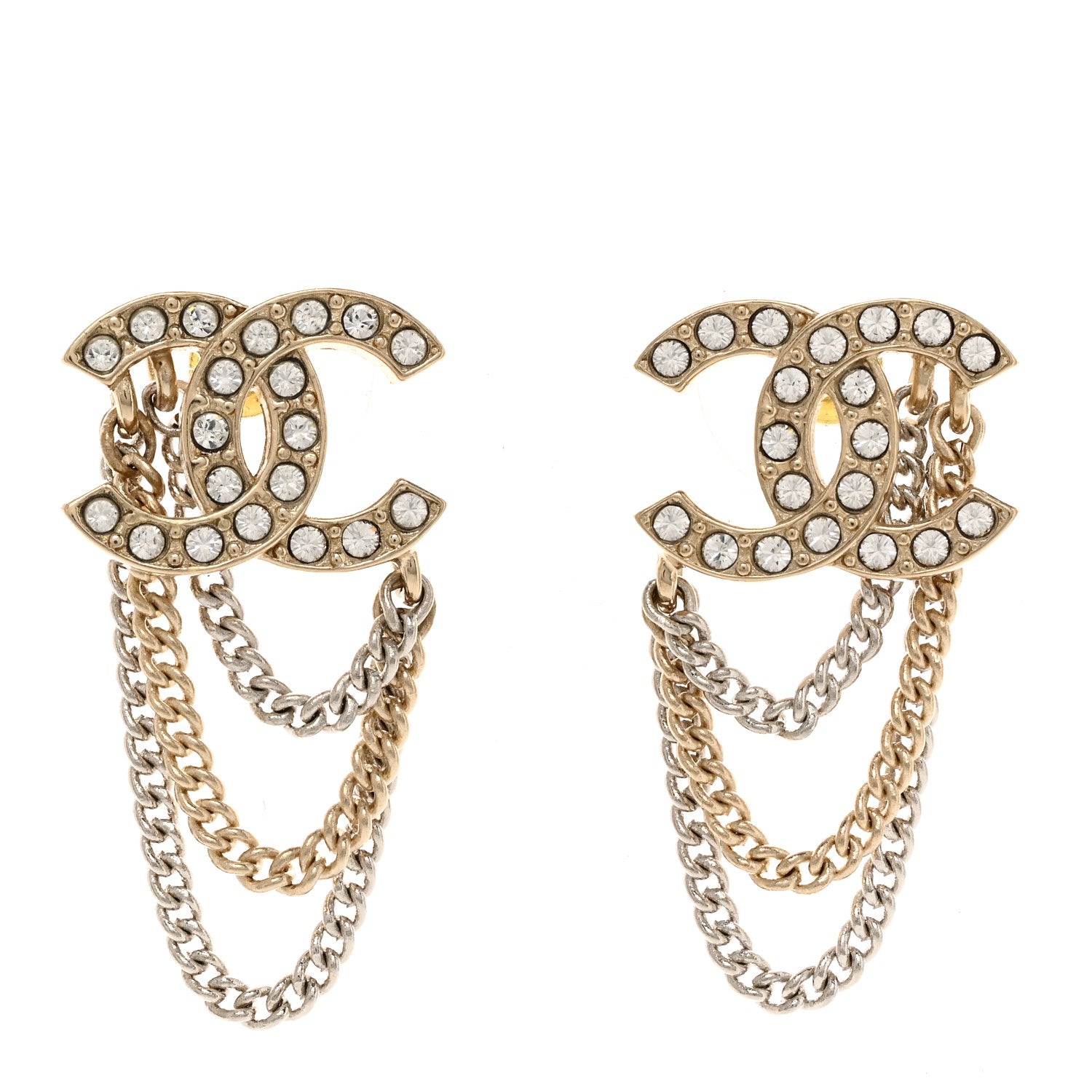 Chanel Crystal Chain CC Earrings Gold 1 of 5
