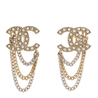 Chanel Crystal Chain CC Earrings Gold 1 of 5