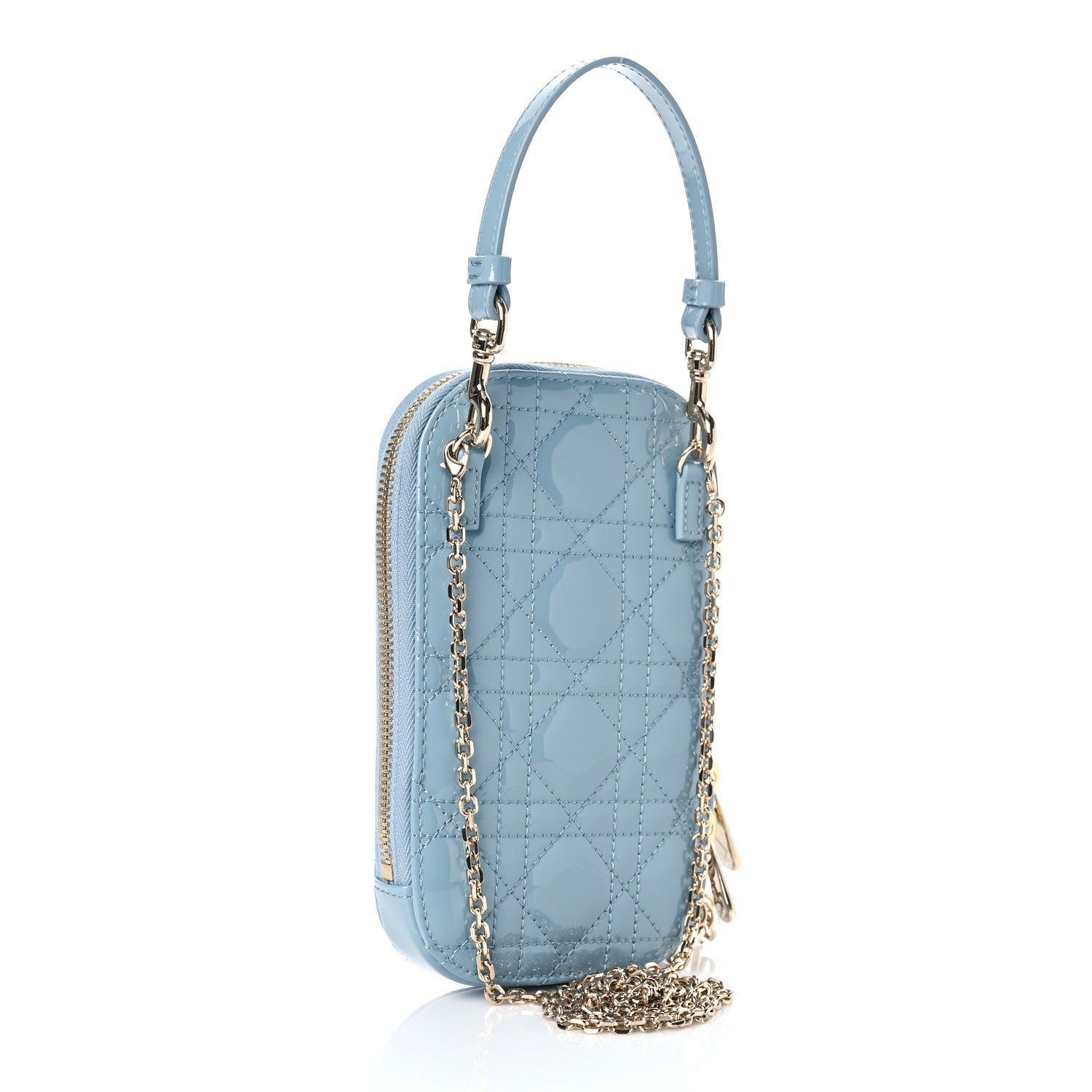 Christian Dior Patent Cannage Lady Dior Phone Holder Cloud Blue