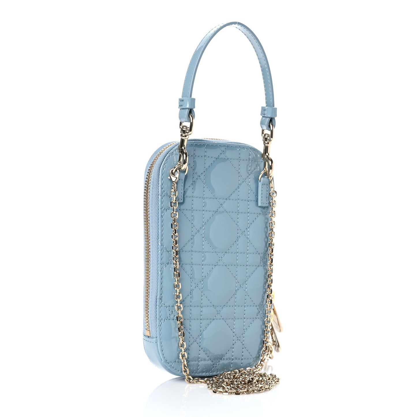 Patent Cannage Lady Dior Phone Holder Cloud Blue