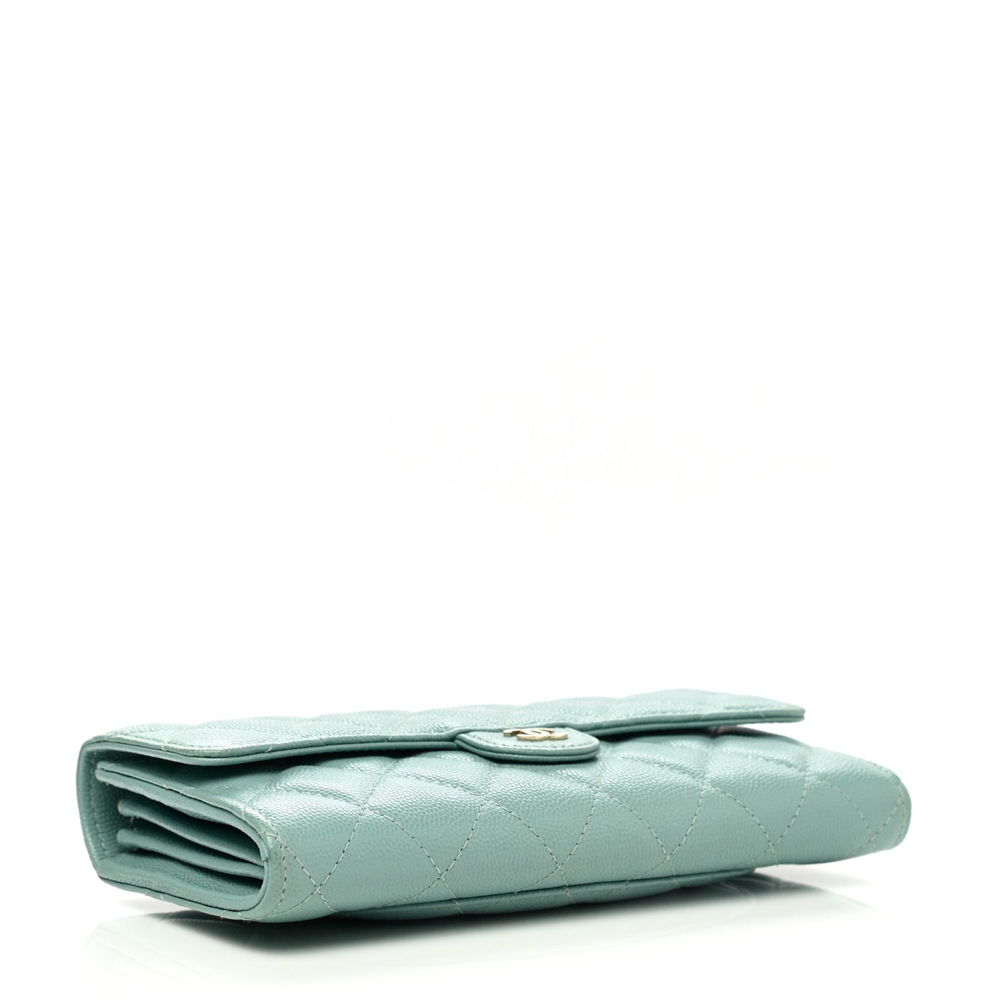 Caviar Quilted Large Gusset Flap Wallet Light Blue