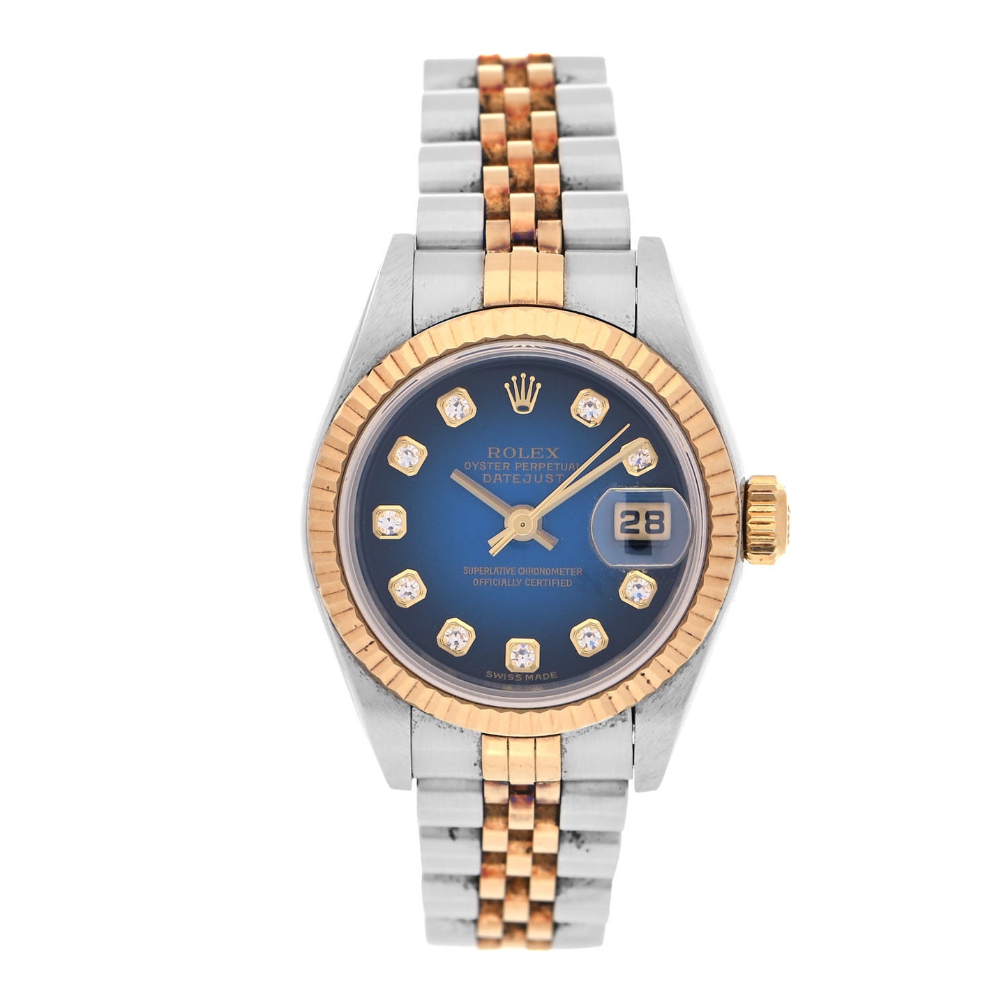 Stainless Steel 18K Yellow Gold Diamond 26mm Oyster Perpetual Datejust Watch Blue Gradient 79173