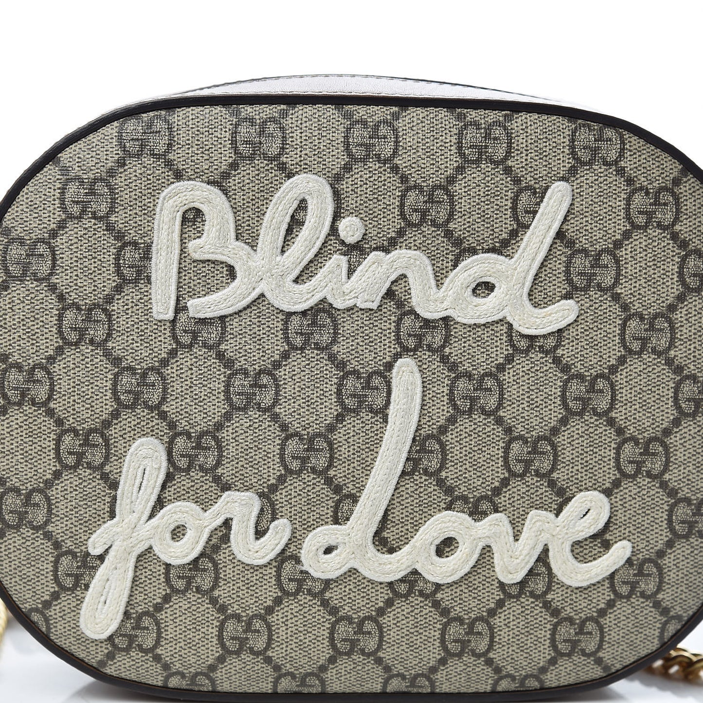 GG Supreme Monogram Blind For Love Embroidered Mini Chain Shoulder Bag Beige Tuscany