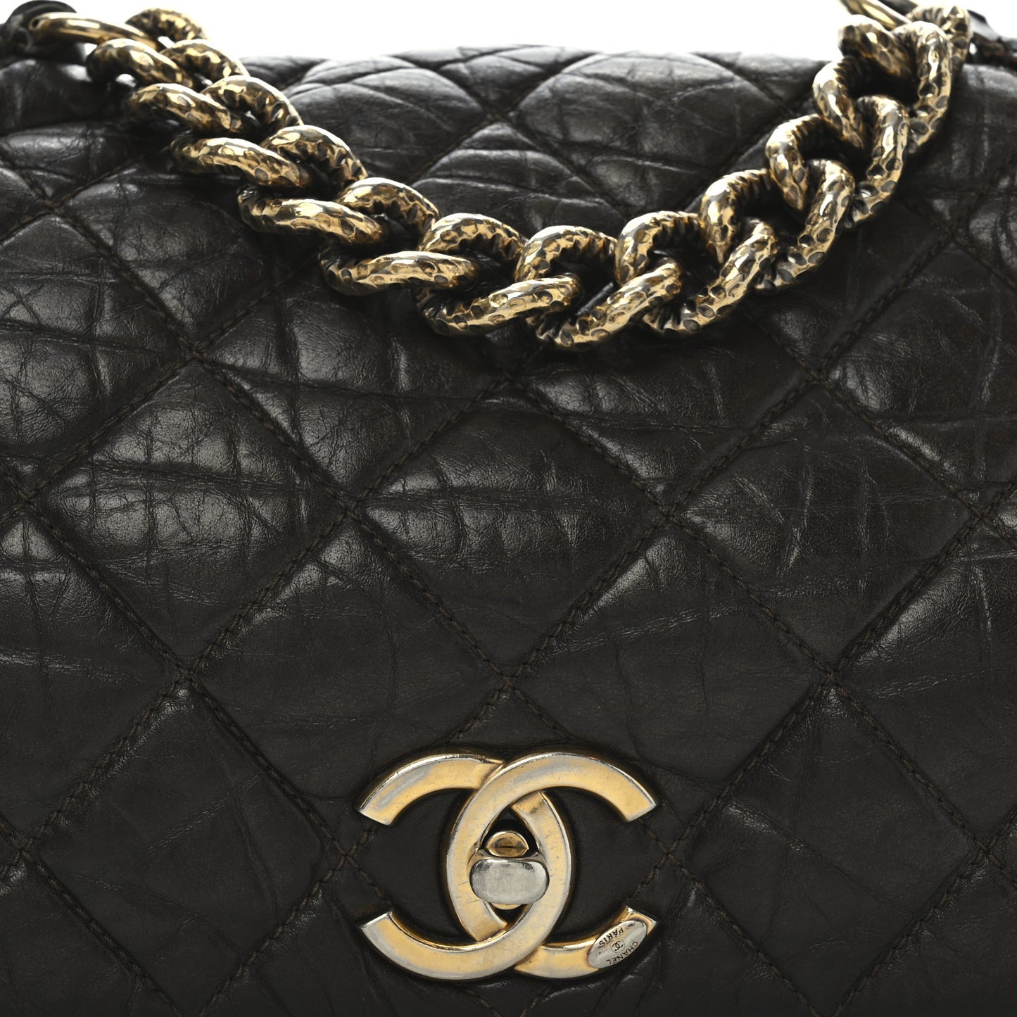 Aged Calfskin Quilted Medium Pondichery Flap Brown