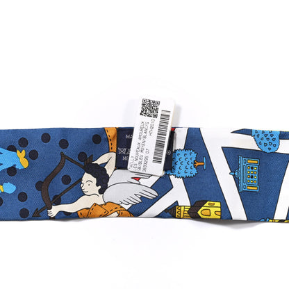 Hermes Silk Les Nouveaux Amoureux Twilly Bleu Moyen White 2 of 4