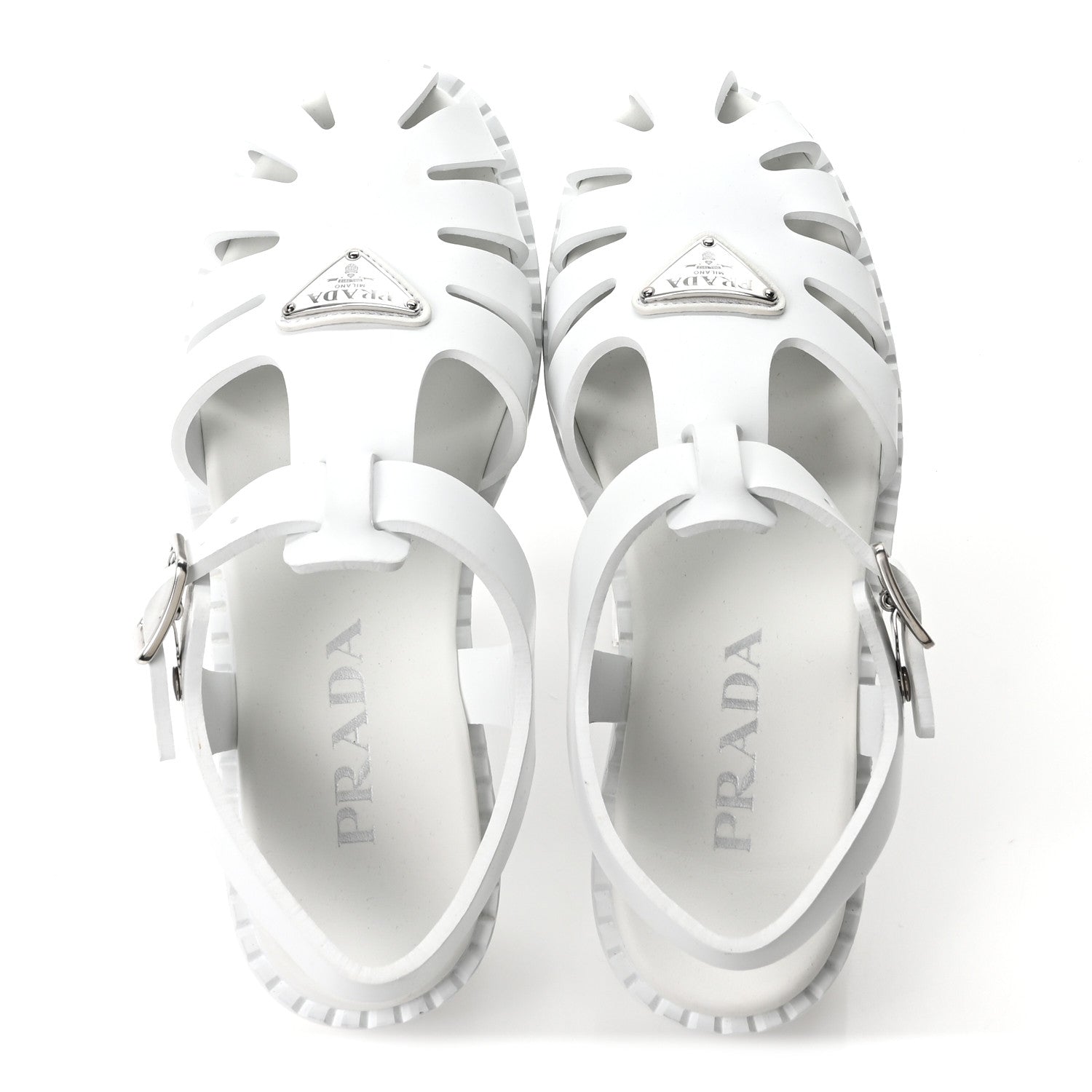 Prada Foam Rubber Metal Triangle Logo 50mm Cage Sandals 39 White 2 of 9