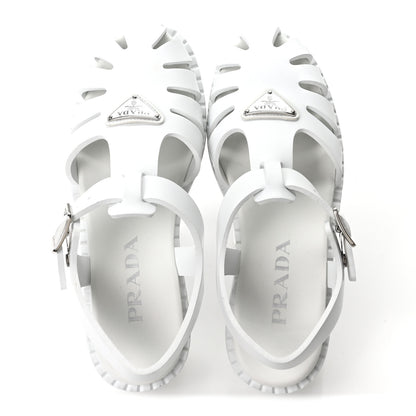 Prada Foam Rubber Metal Triangle Logo 50mm Cage Sandals 39 White 2 of 9