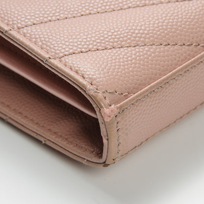 Saint Laurent Grain De Poudre Matelasse Chevron Monogram Chain Wallet Pale Pink 9 of 15