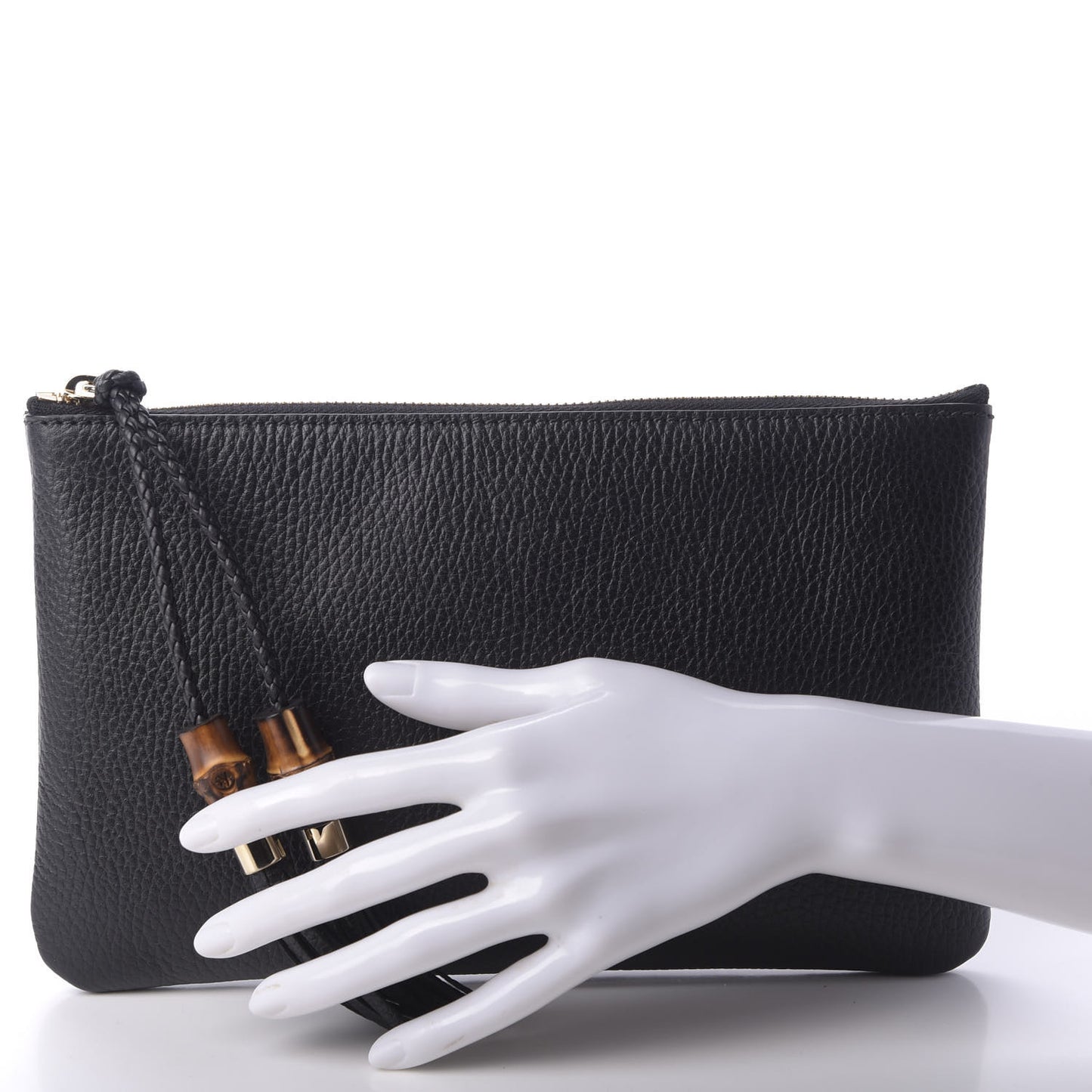 Pebbled Calfskin Large Bamboo Clutch Black