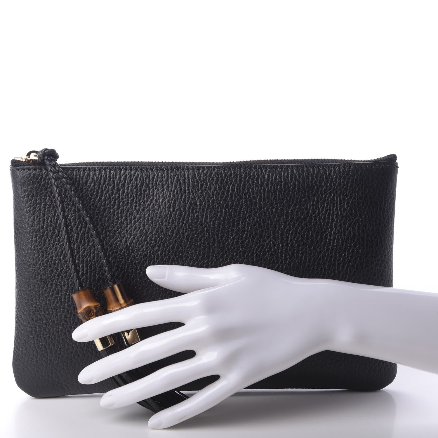 Gucci Pebbled Calfskin Large Bamboo Clutch Black 2 of 7