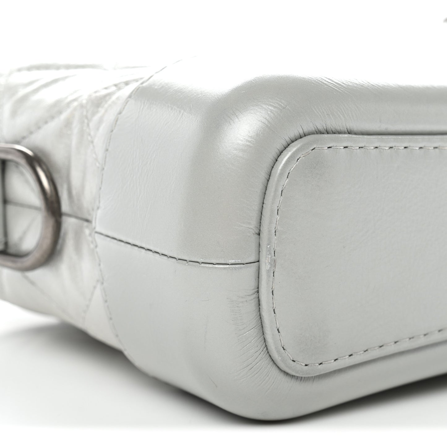 Metallic Aged Calfskin Quilted Small Gabrielle Hobo Silver