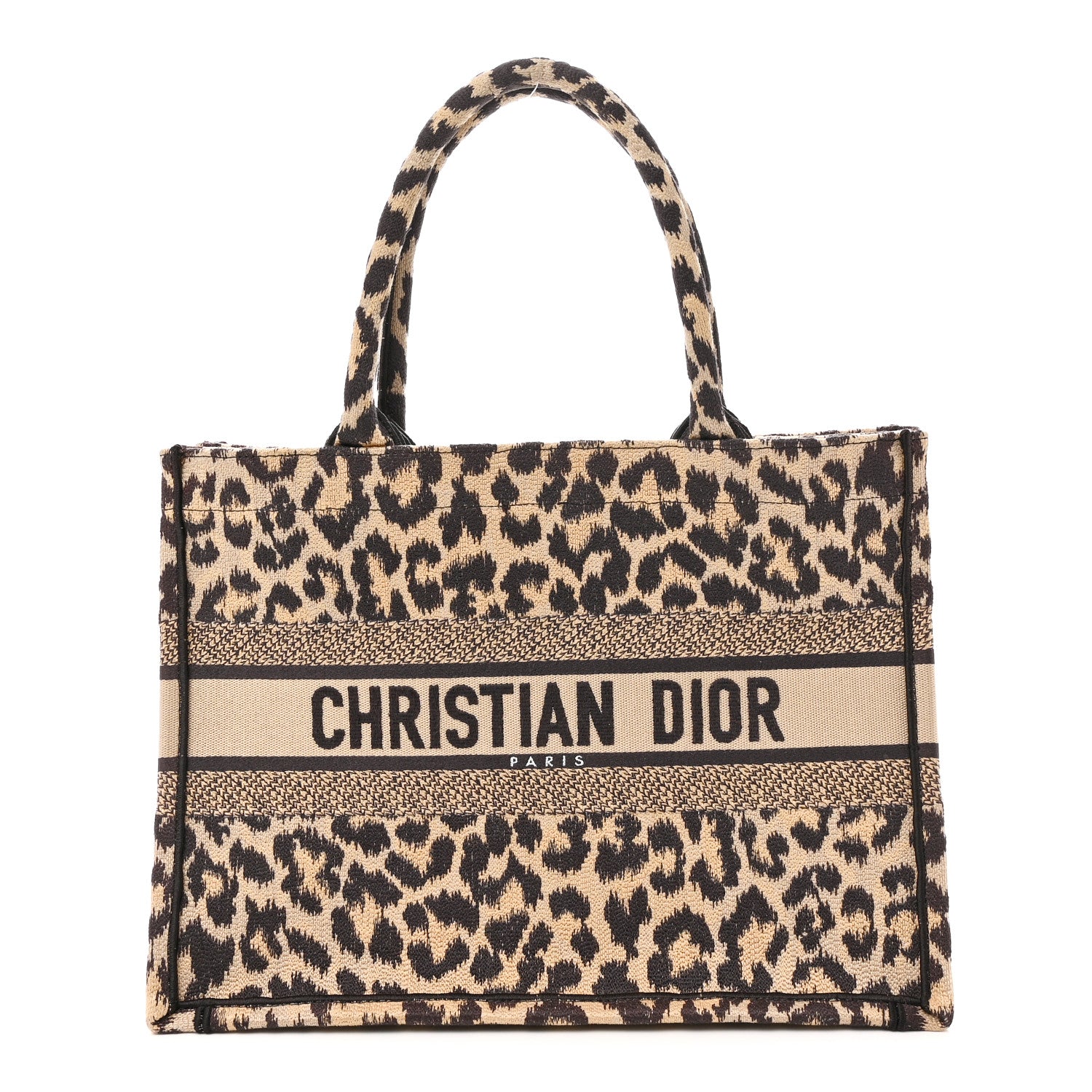 Christian Dior Canvas Mizza Embroidered Medium Leopard Book Tote Beige 1 of 10