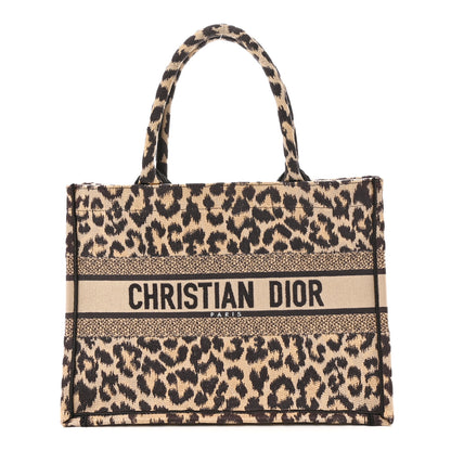 Christian Dior Canvas Mizza Embroidered Medium Leopard Book Tote Beige 1 of 10