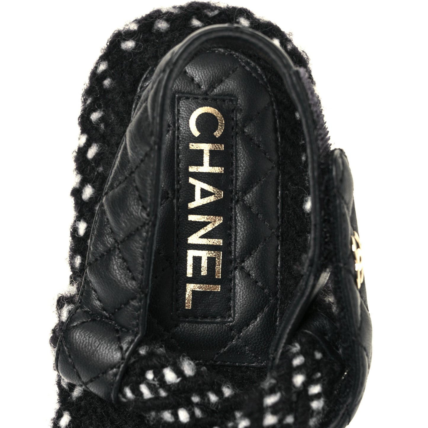 Cord Lambskin Quilted Logo Sandals 37 Black