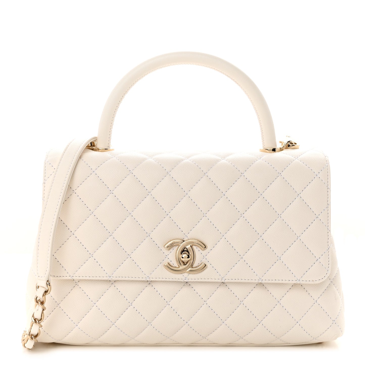 Caviar Quilted Small Coco Handle Flap White