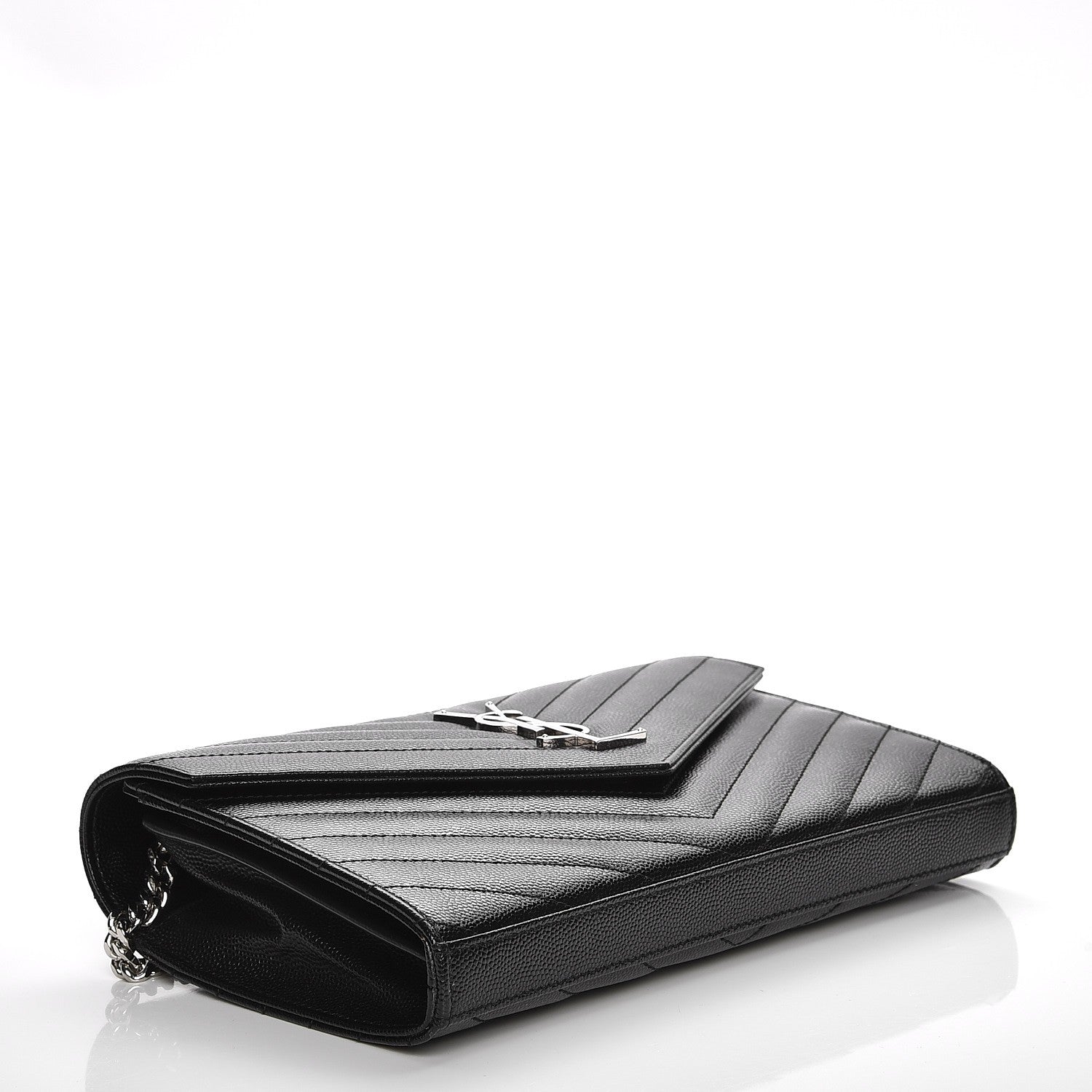 Saint Laurent Grain De Poudre Matelasse Chevron Monogram Chain Wallet Black 4 of 6