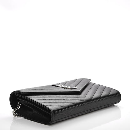 Saint Laurent Grain De Poudre Matelasse Chevron Monogram Chain Wallet Black 4 of 6