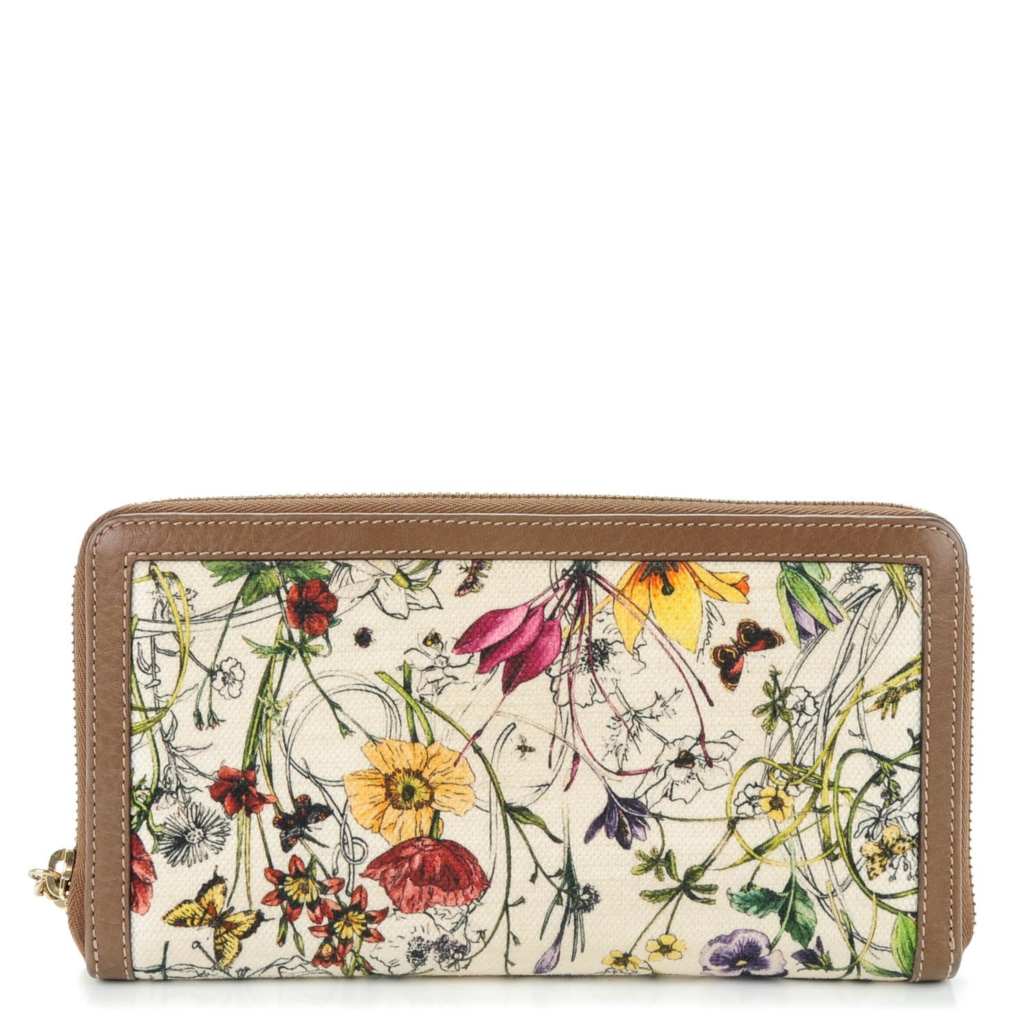 Gucci Canvas Flora Infiinity Tassel Zip Around Wallet White Multicolor Acero 1 of 9