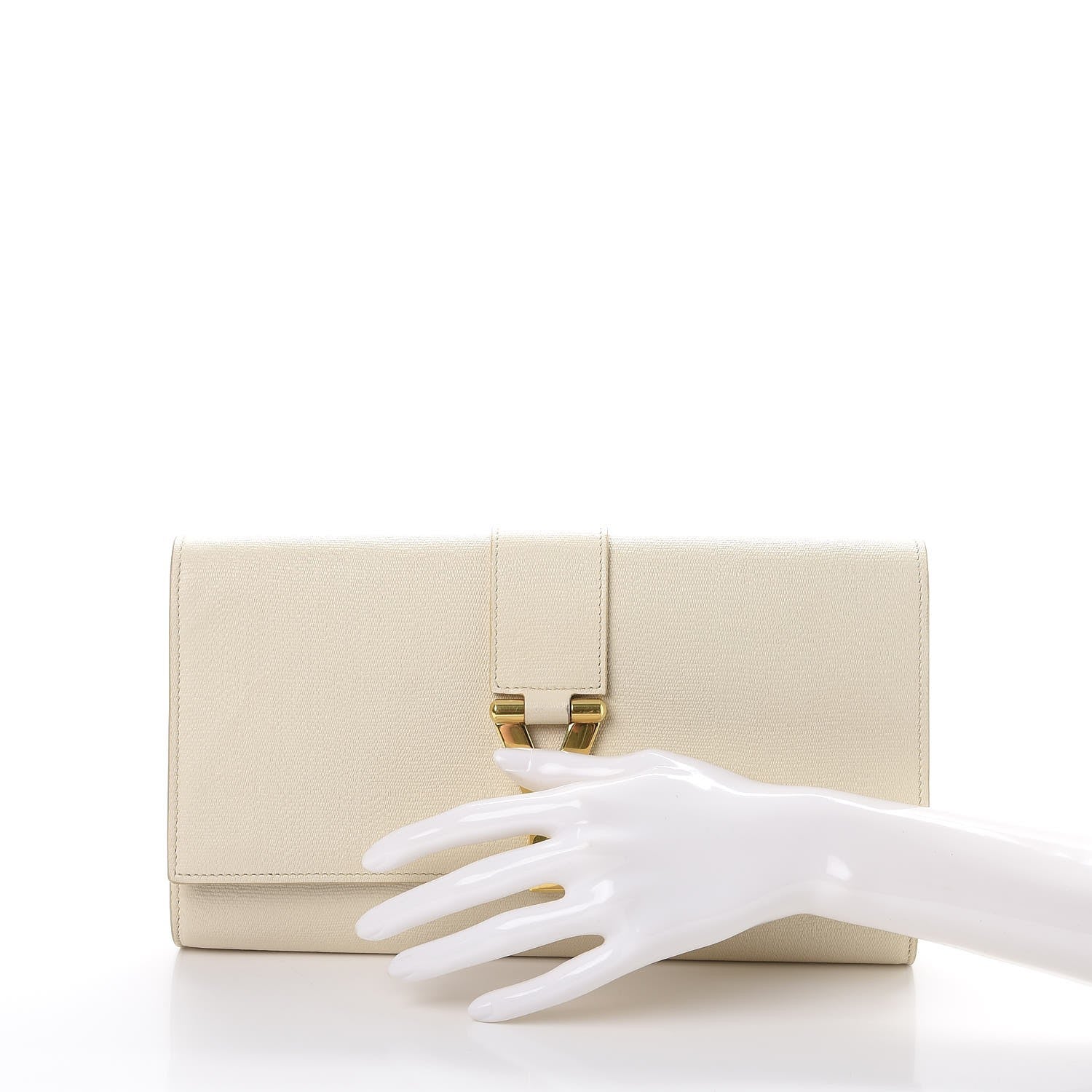 Saint Laurent Textured Calfskin Classic Y Clutch Light Beige 2 of 10