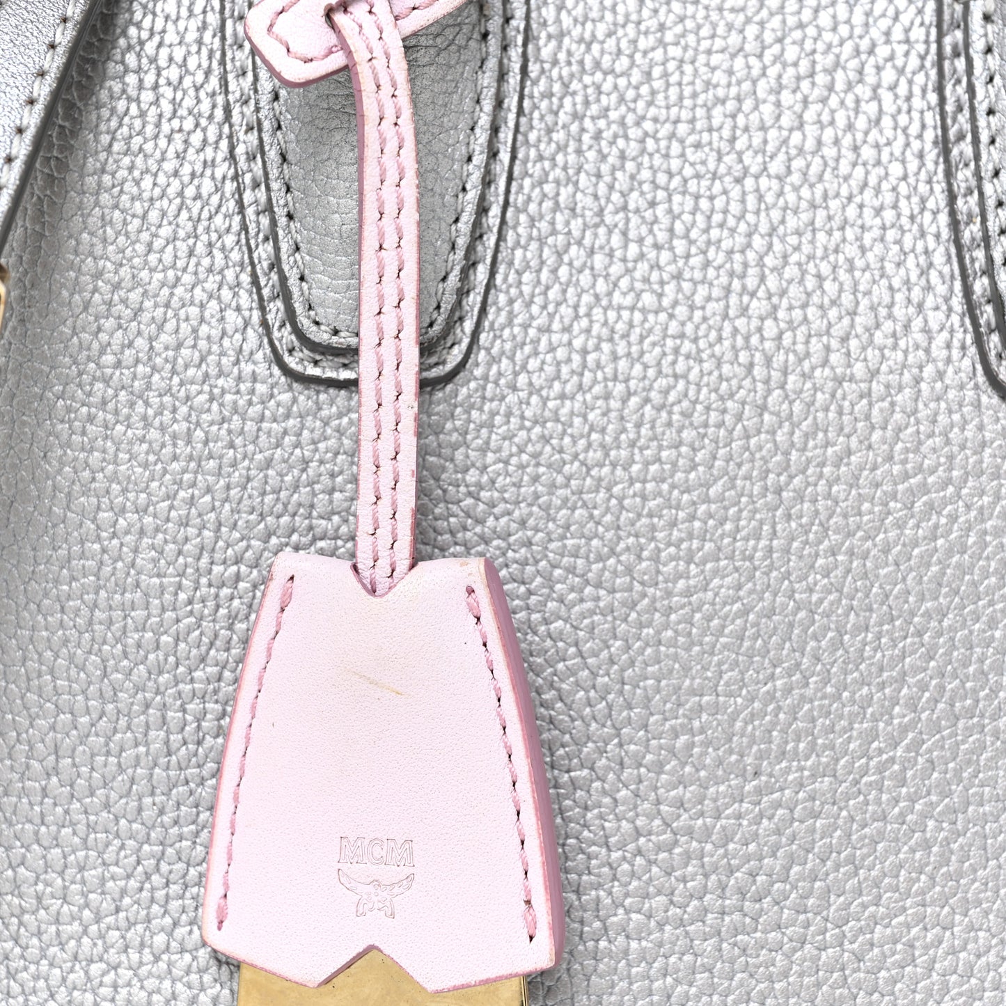 Metallic Grained Calfskin Mini Milla Tote Spike Silver