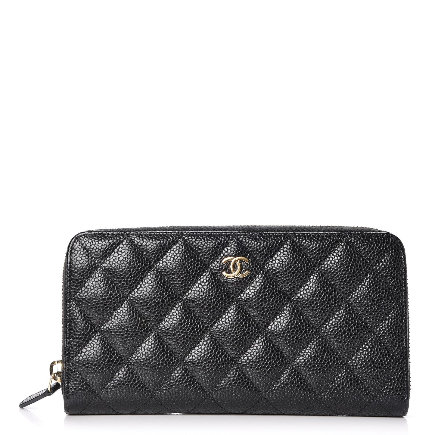 Caviar Quilted Large Gusset Zip Around Wallet Black