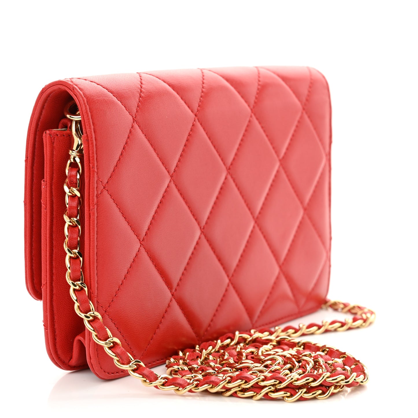 Lambskin Quilted Golden Class Wallet on Chain WOC Red