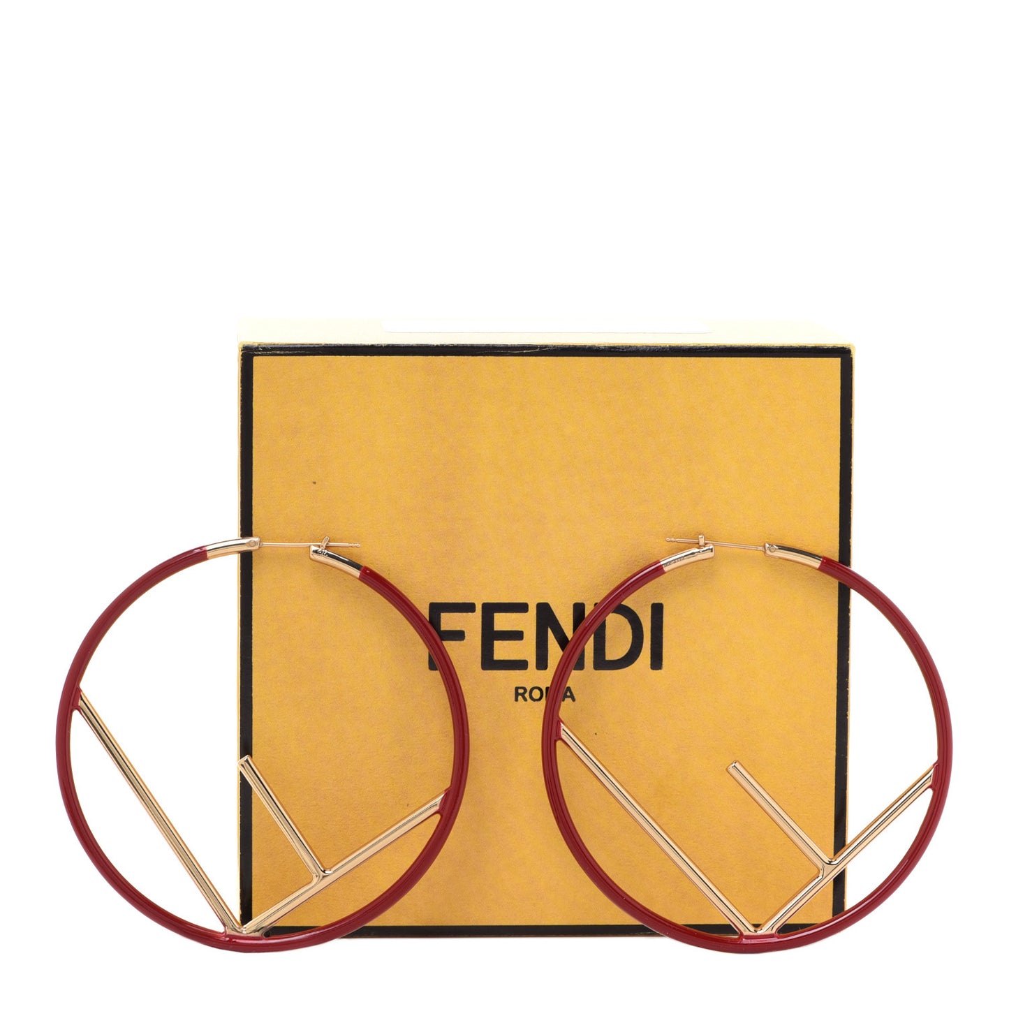 Metal Enamel Large F is Fendi Hoop Earrings Red Gold