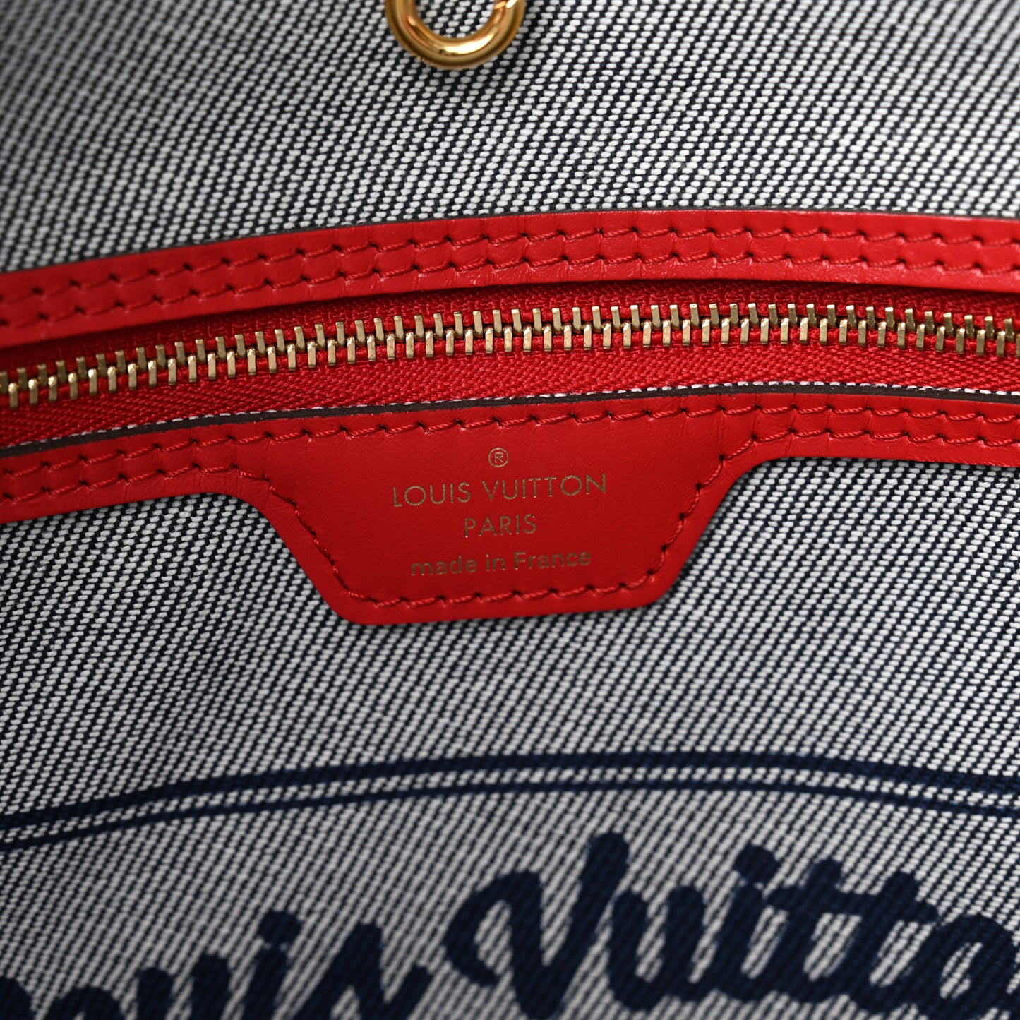 Denim Damier Monogram Patchwork Neverfull Blue Rouge