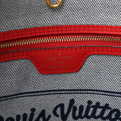 Louis Vuitton Denim Damier Monogram Patchwork Neverfull Blue Rouge 7 of 12
