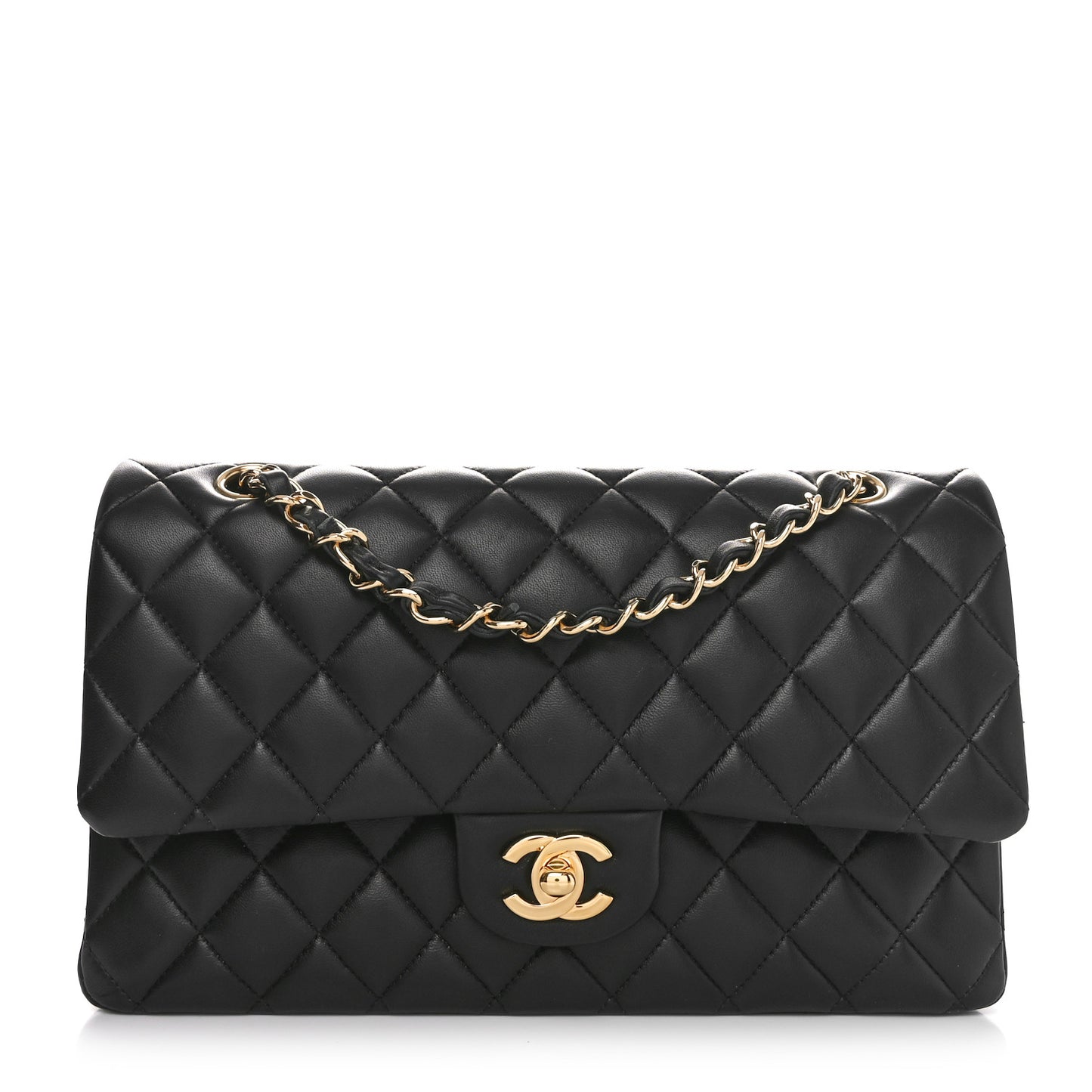 Lambskin Quilted Medium Double Flap Black