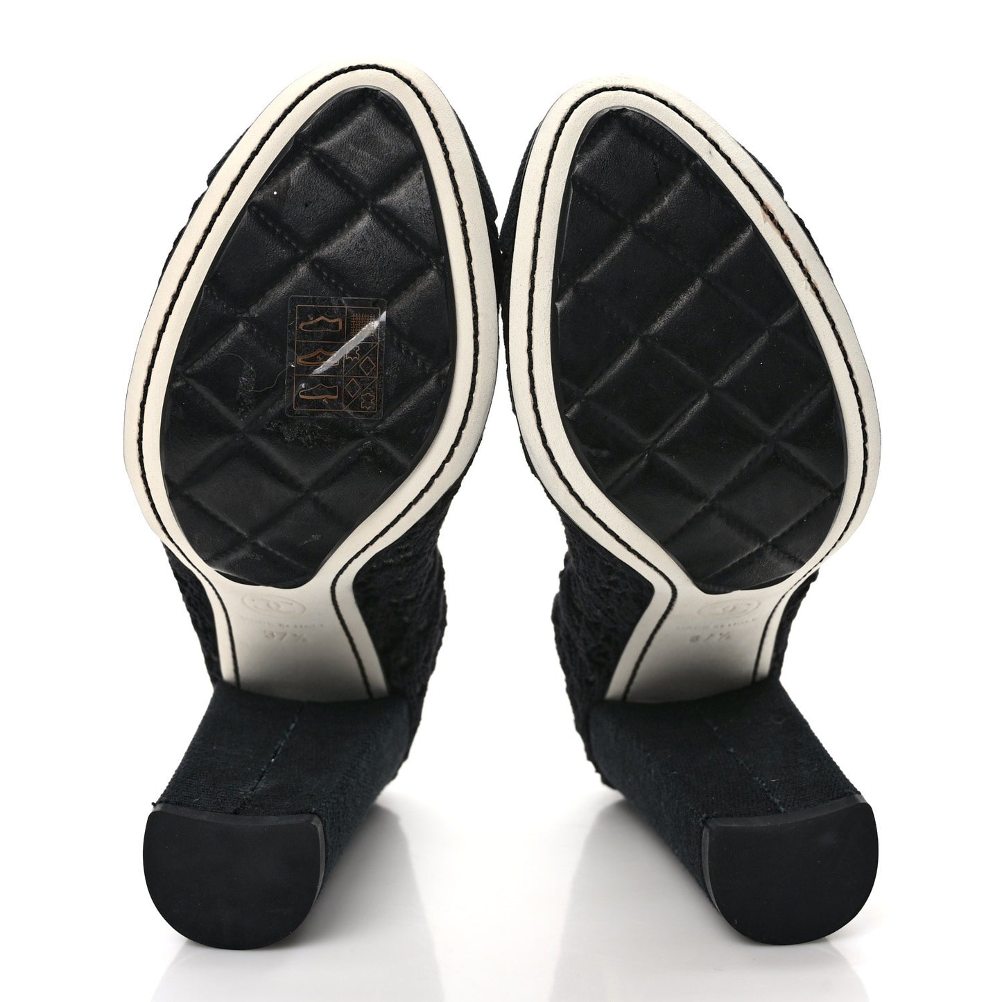 Knit Lace Grosgrain Cap Toe CC Pumps 37.5 Black Beige