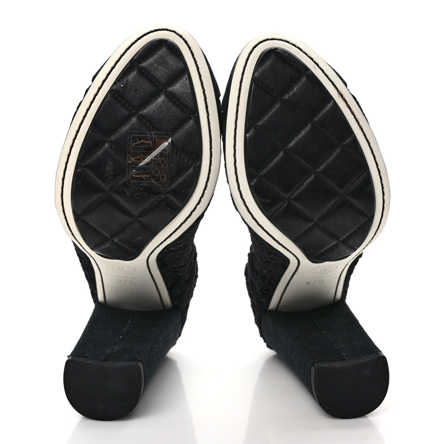 Chanel Knit Lace Grosgrain Cap Toe CC Pumps 37.5 Black Beige 5 of 8