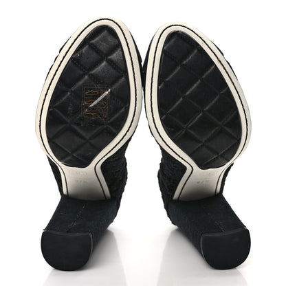 Chanel Knit Lace Grosgrain Cap Toe CC Pumps 37.5 Black Beige 5 of 8